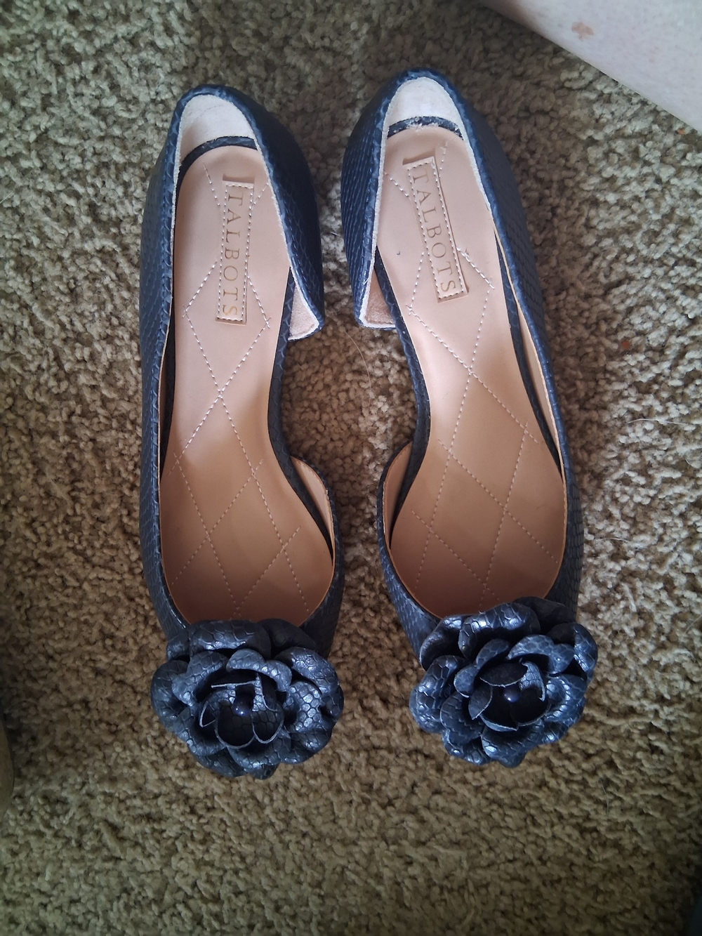Talbots Women's Navy Floral Embellished Ballet Flats
